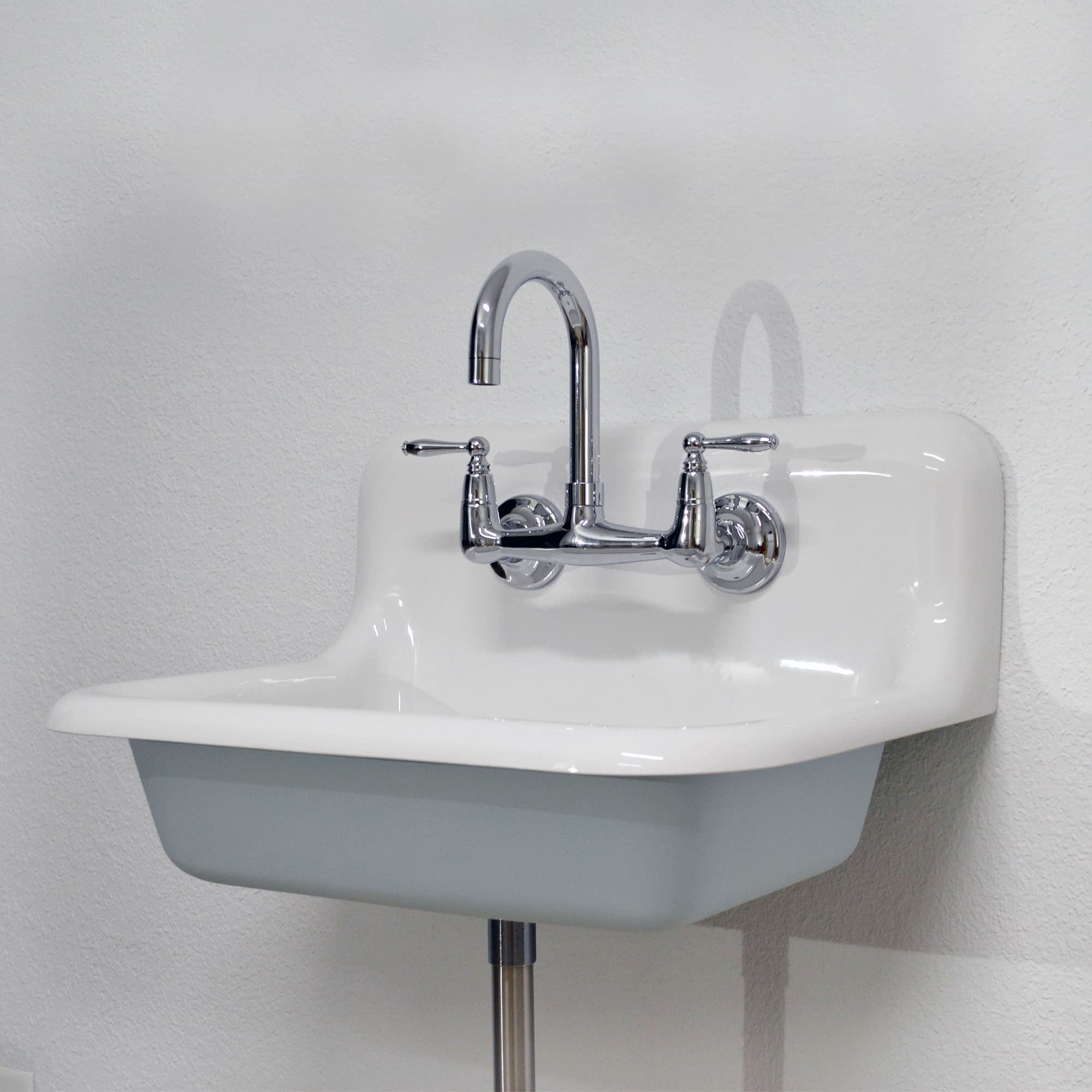 Wall Mount 24″ x 18″ Farm Sink with Polished Chrome Faucet & Drain – Open Air Exterior Color