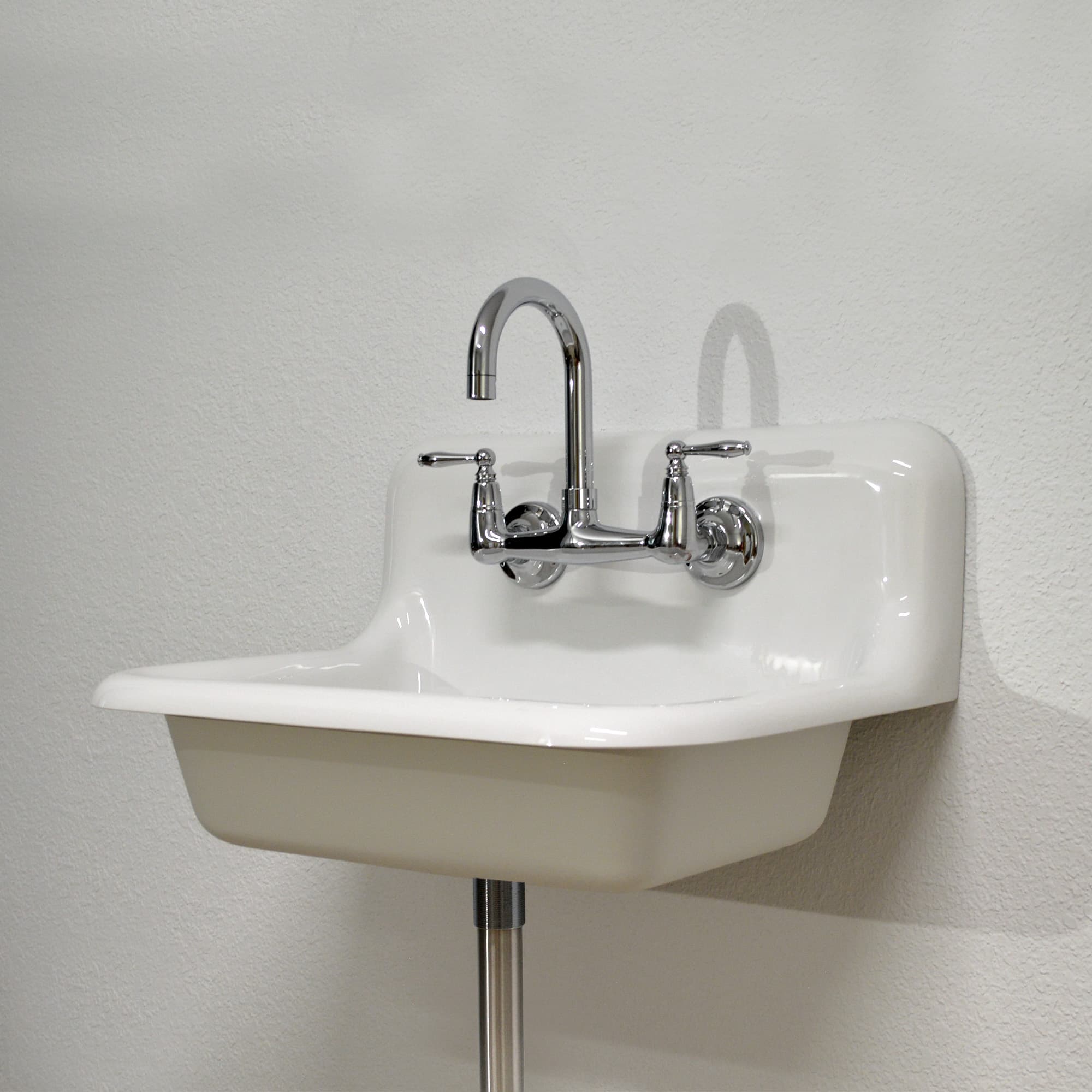 Wall Mount 24″ x 18″ Farm Sink with Polished Chrome Faucet & Drain – Spare White Exterior Color