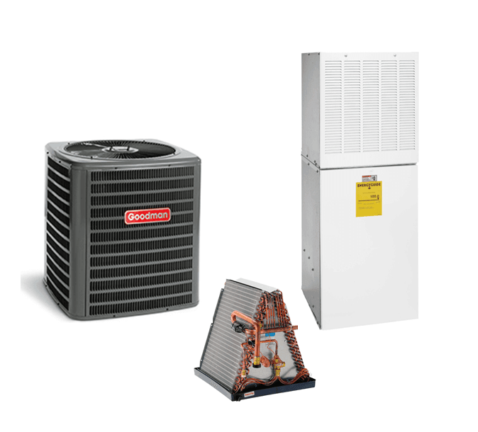 R-32 Goodman 4 Ton 14.3 SEER2, Single Stage Heat Pump, with Mortex Coil and 2 Stage Downflow, 15kw Electric Furnace (AHRI Rating 14.3 SEER2)