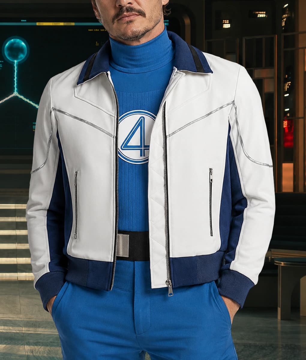 Pedro Pascal White &amp; Blue Leather Jacket - thumbnail 3