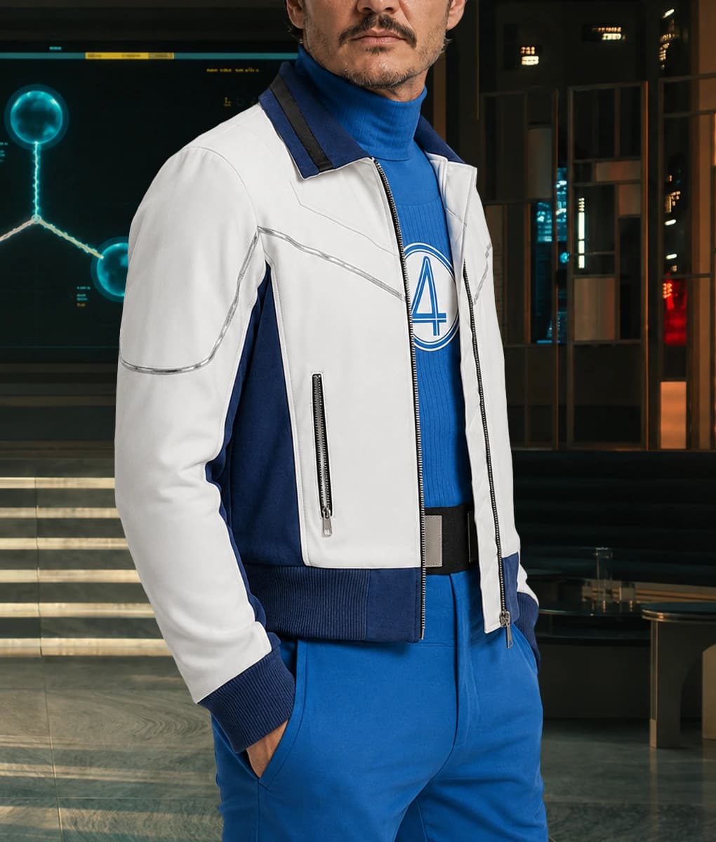 Pedro Pascal White &amp; Blue Leather Jacket - thumbnail 4