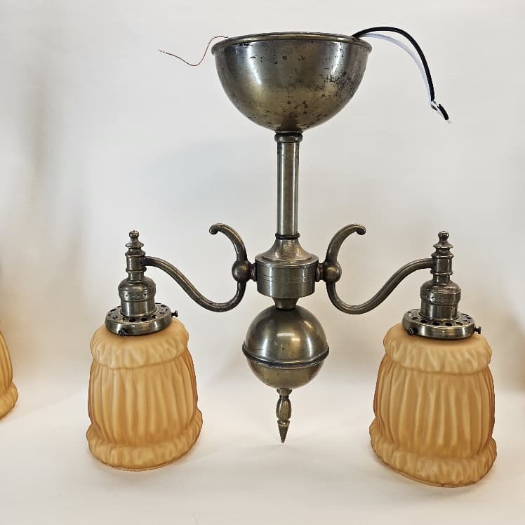 Set of three two-armed brass Art Deco pendants - thumbnail 2