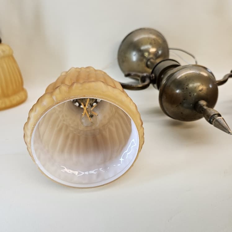 Set of three two-armed brass Art Deco pendants - thumbnail 7