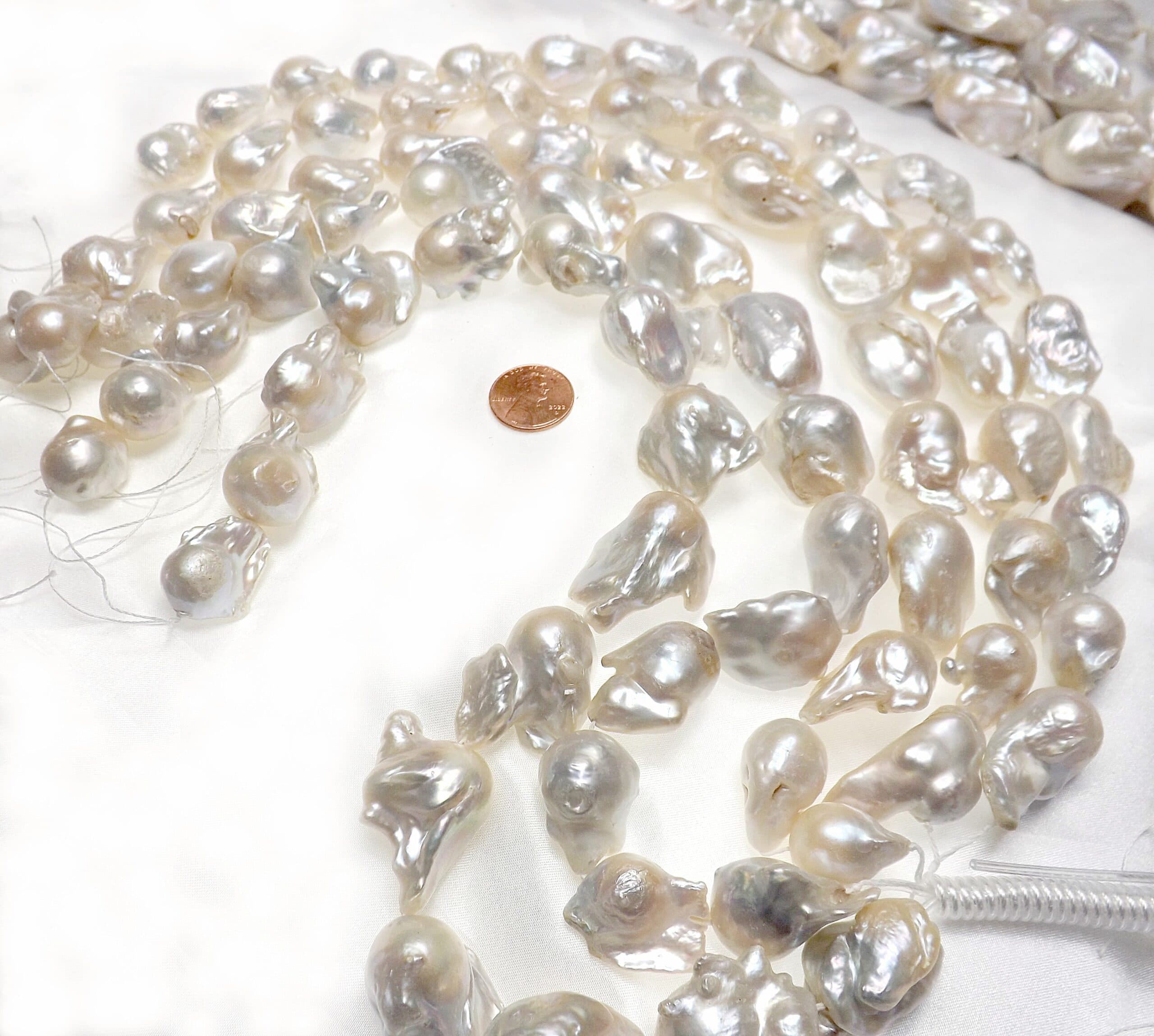 15-28mm Large Sized Cream White All Natural Colored Baroque Pearl Strand Each One is Unique