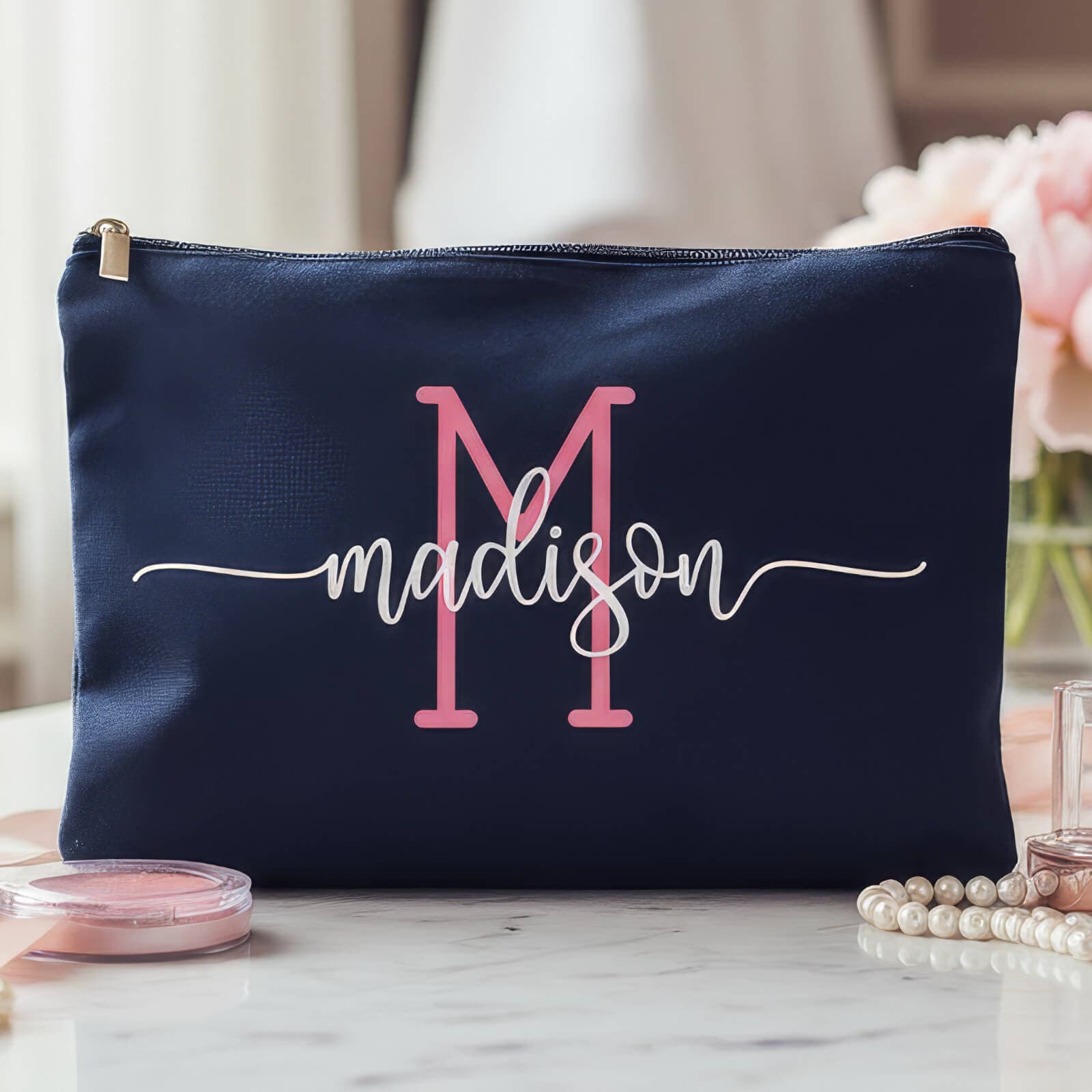 Canvas Cosmetic Pouch with Name & Initial