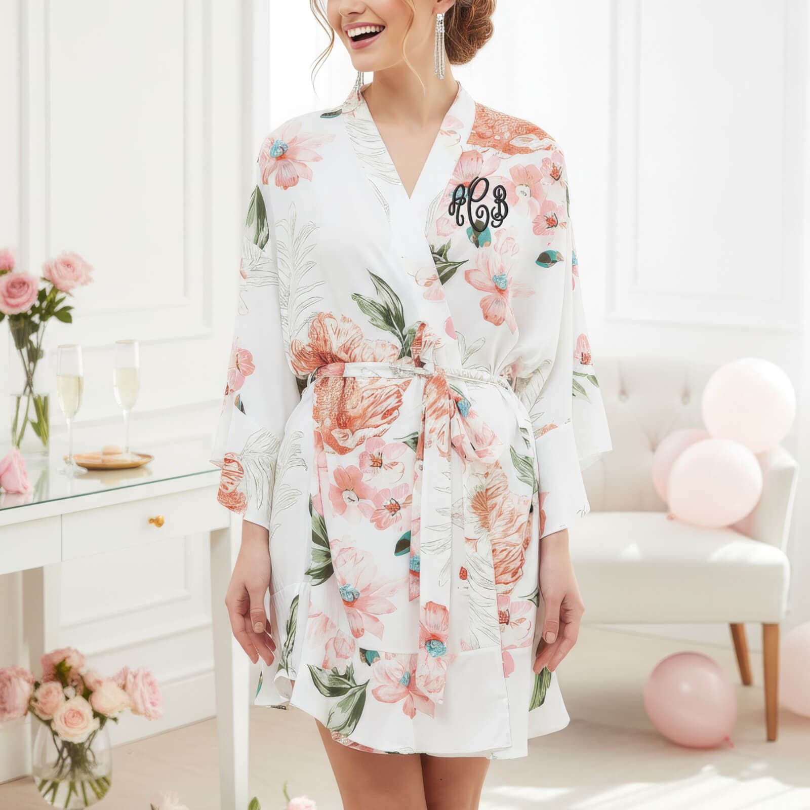 Monogrammed Floral Ruffle Robe