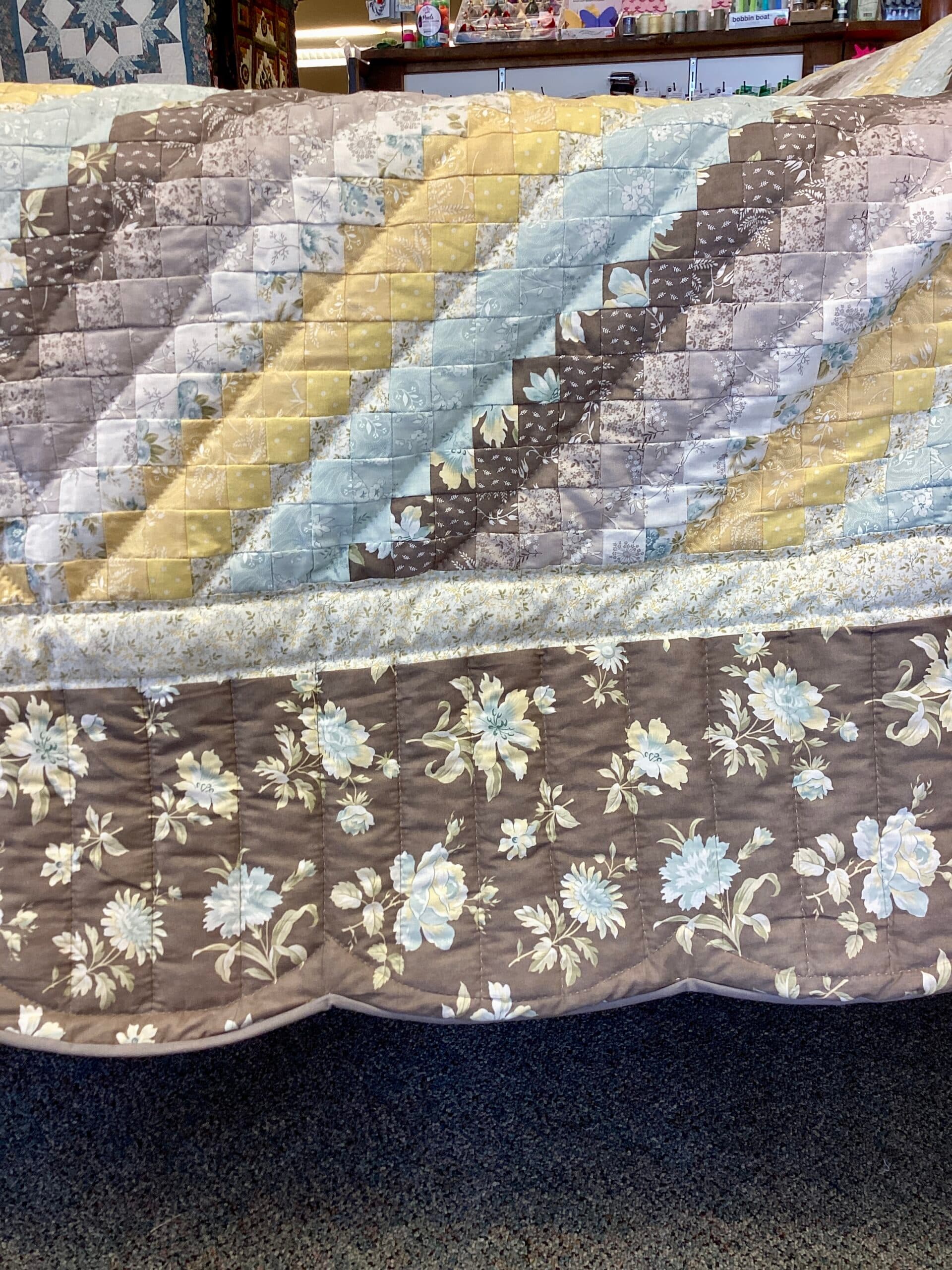 Yellow, Teal, and Gray Postage Stamp Quilt - thumbnail 4
