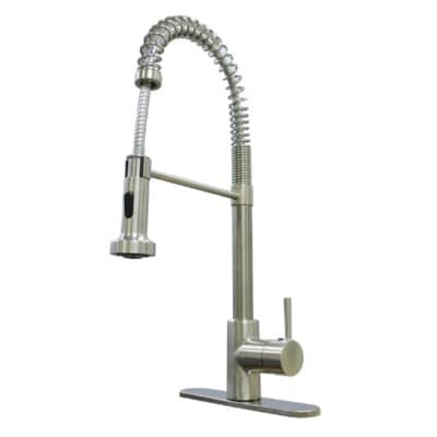 Single Lever Spring Kitchen Faucet with Pull-Out Spray- Brushed Nickel Finish