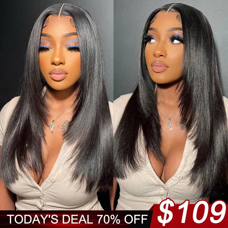 Trendy Layered Cut Wear Go Glueless 6×5 Lace Wig Brown/99J/Natural Black Color 100% Human Hair