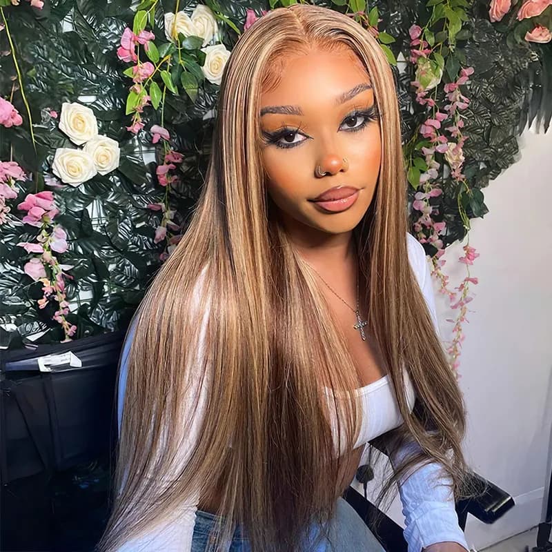 Honey Blonde Highlight Straight/Body Wave 6×5 Lace Glueless Human Hair Wig Pre Cut Lace & Bleached