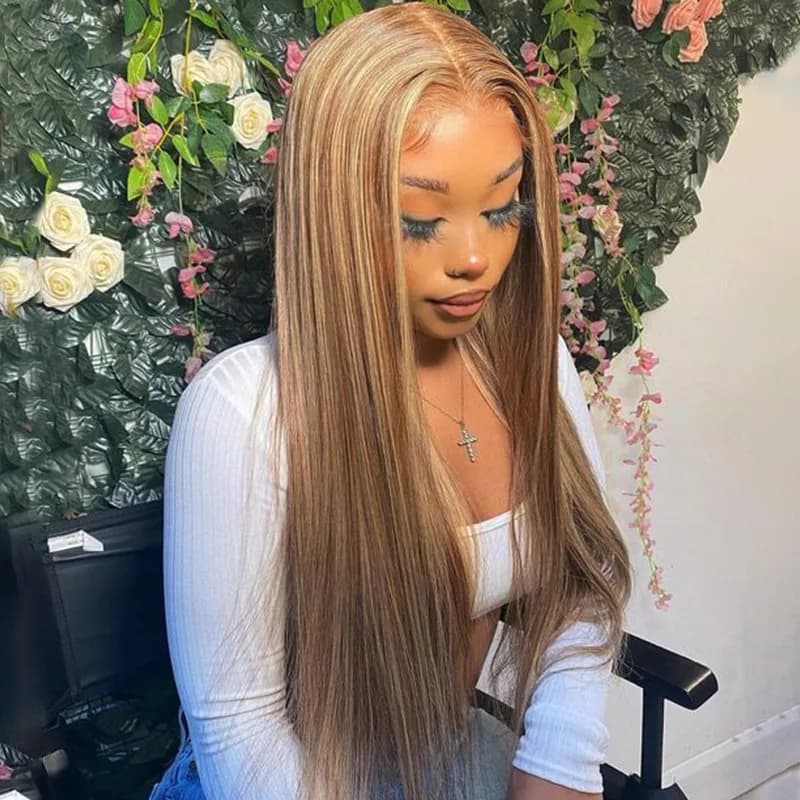 Honey Blonde Highlight Straight/Body Wave 6×5 Lace Glueless Human Hair Wig Pre Cut Lace & Bleached - thumbnail 2