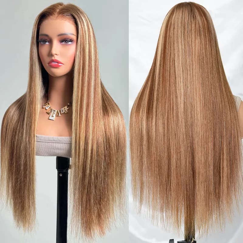 Honey Blonde Highlight Straight/Body Wave 6×5 Lace Glueless Human Hair Wig Pre Cut Lace & Bleached - thumbnail 5
