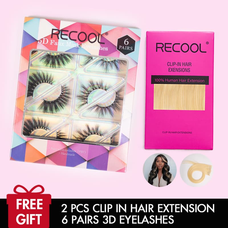 Free Gift 2PCS Clip In Hair Extension DIY Highlight Style + 6 Pairs 3D Eyelashes
