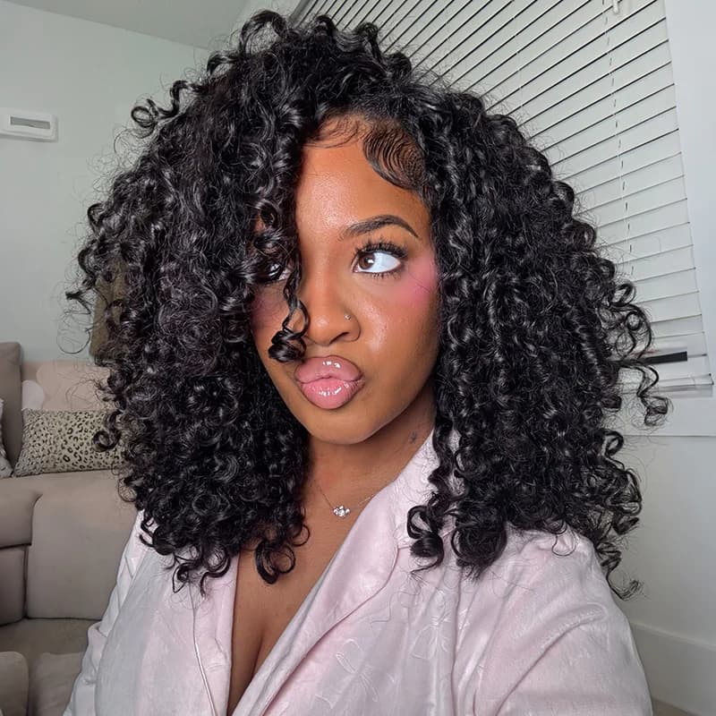 Burmese Curly Half Wig Drawstring Flip Over Human Hair Wig Spiral Curly Ends Glueless For Beginners - thumbnail 3