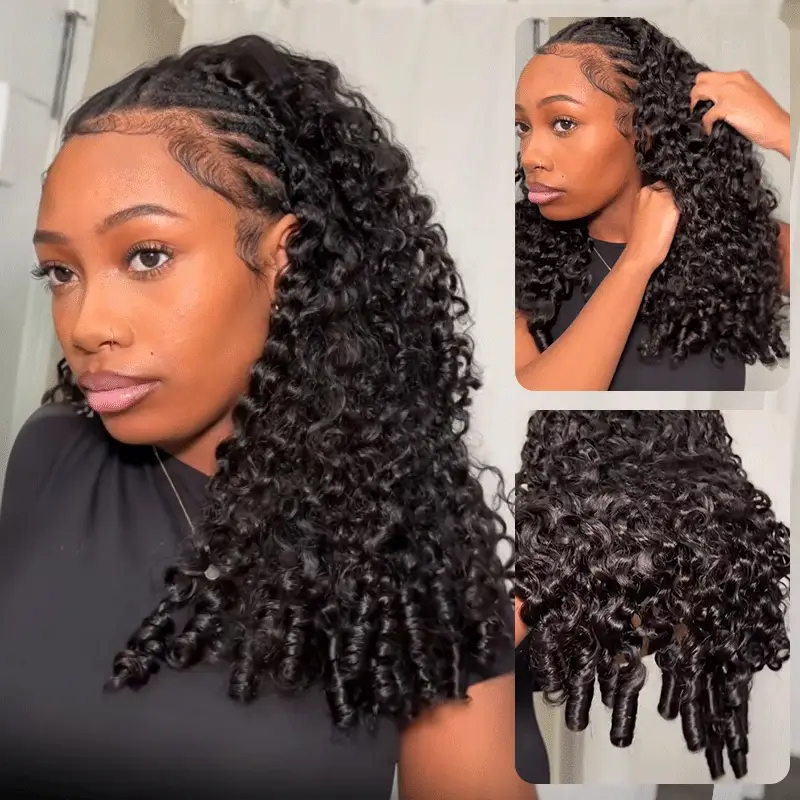 Burmese Curly Half Wig Drawstring Flip Over Human Hair Wig Spiral Curly Ends Glueless For Beginners - thumbnail 2