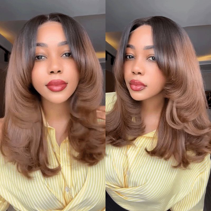 Ombre Color Layered Butterfly Haircut Glueless 6×5 HD Lace Wig Blunt Cut Ends Pre Style 200% Density