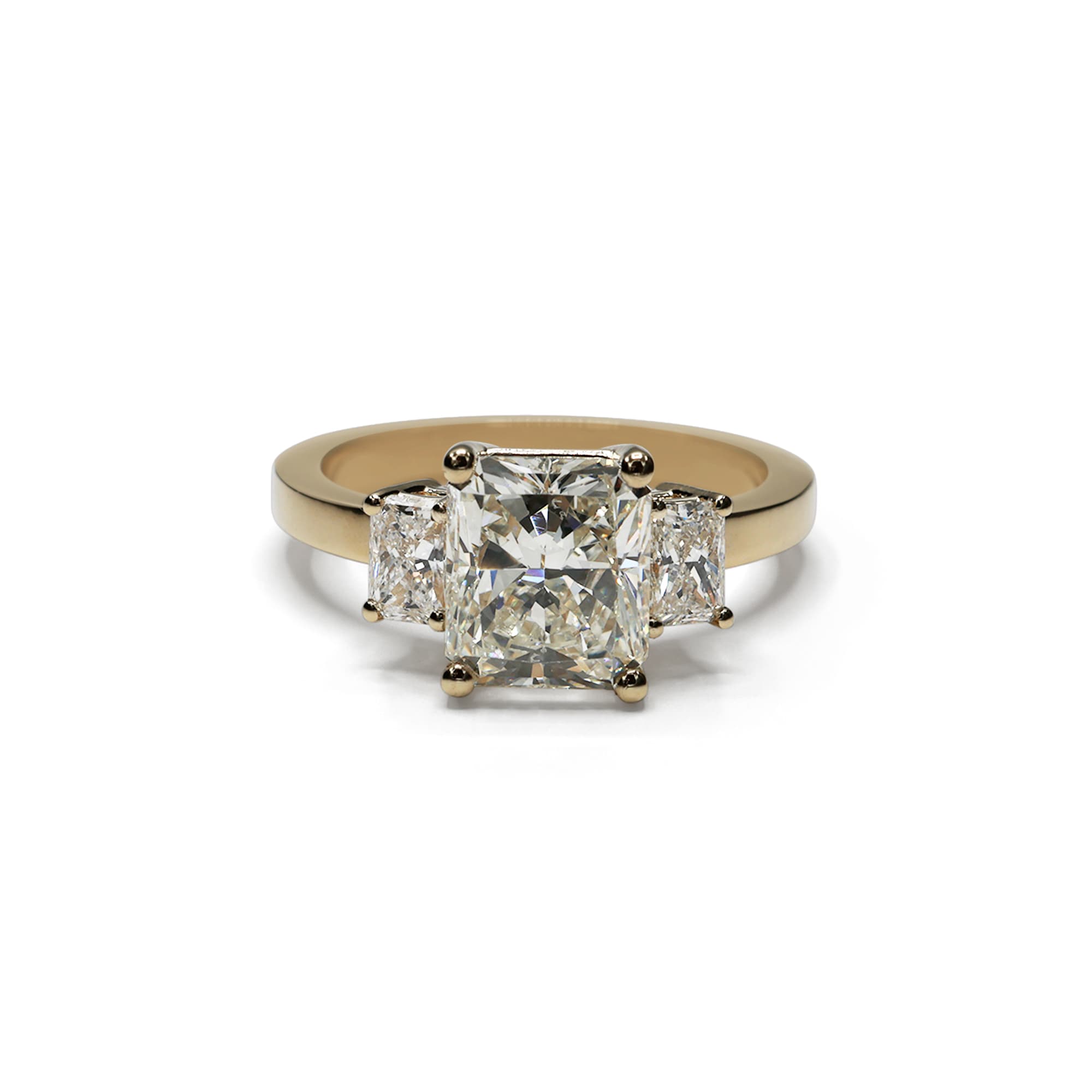 GIA Certified 3.03 Carat K SI2 Radiant Natural Diamond Three Stone Engagement Ring