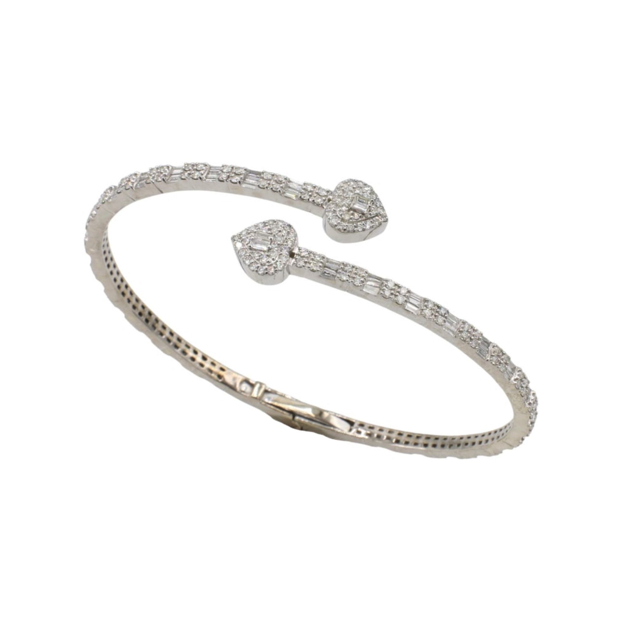 14 Karat White Gold 2.25 Carat Natural Diamond Heart Bypass Bangle Bracelet