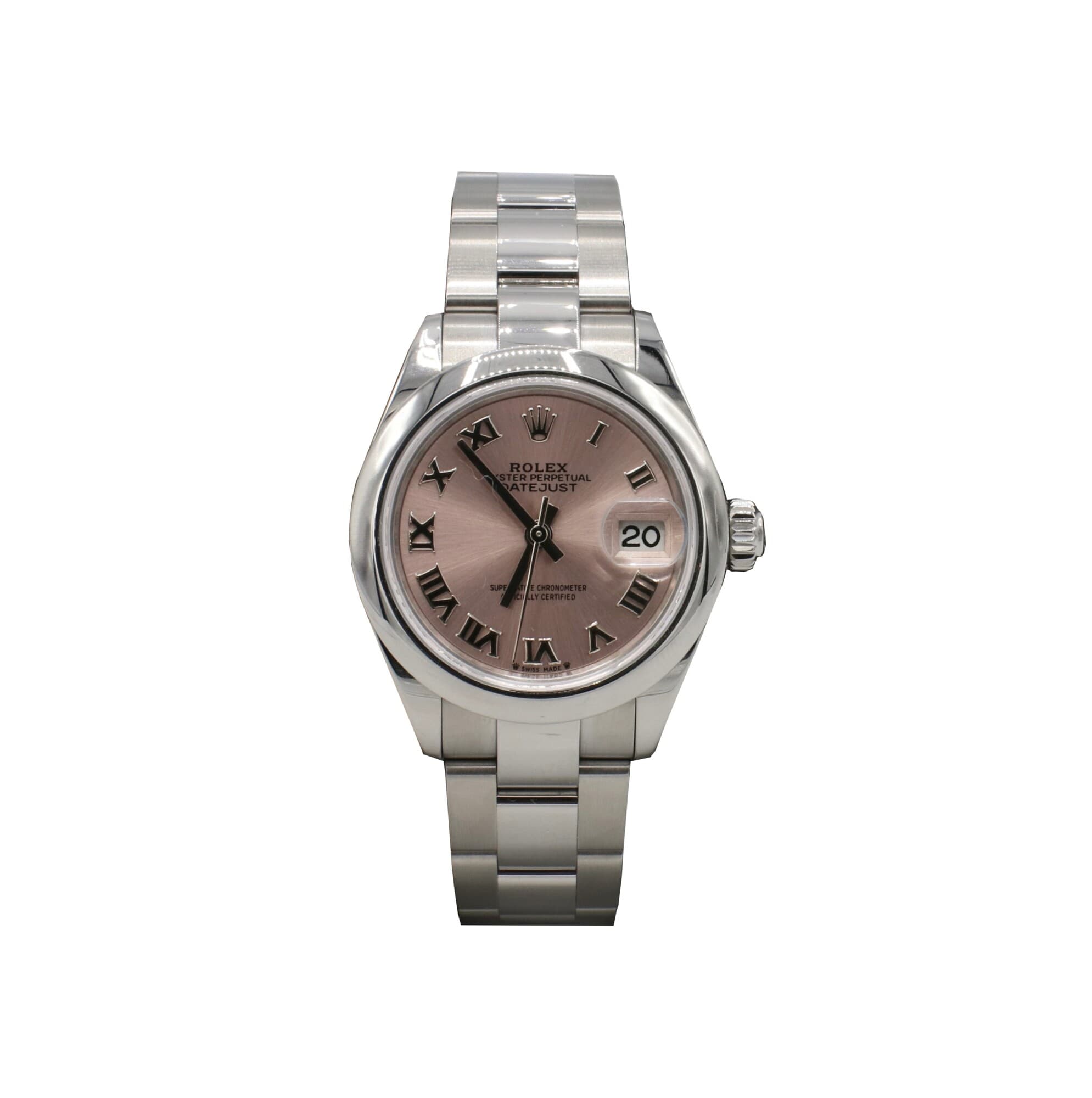 Rolex Datejust 28 Pink Roman Dial Stainless Steel Ladies Watch 279160 Box & Papers
