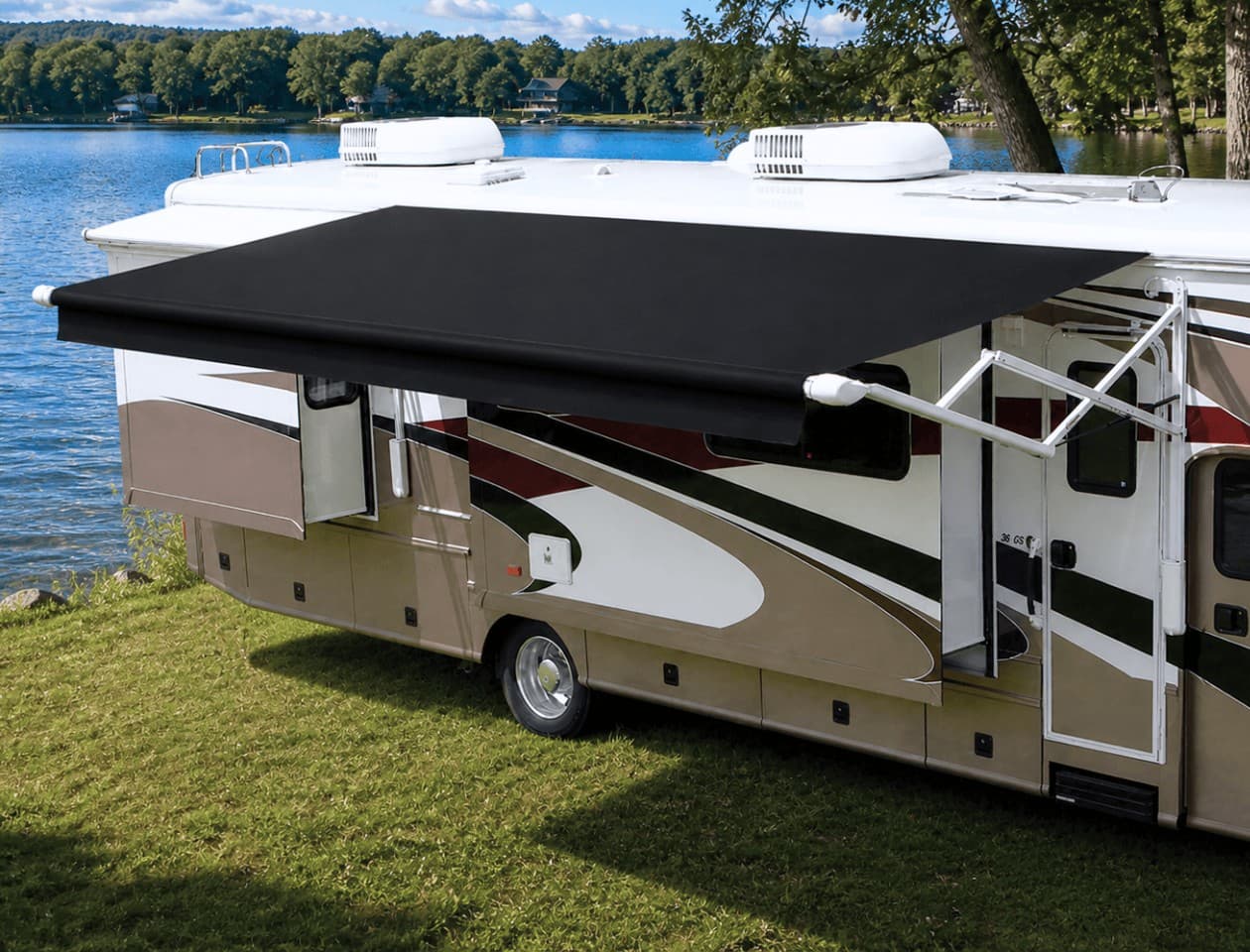 Classic Carefree Eclipse 12V, Electric RV Patio Awning with Solid Vinyl Fabric