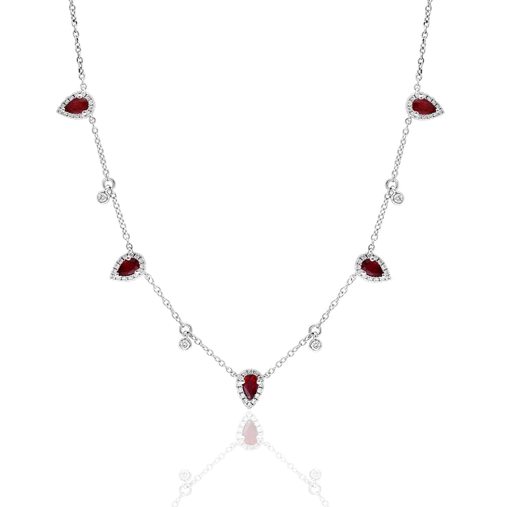 Pear Shape Ruby & Diamond Station Necklace