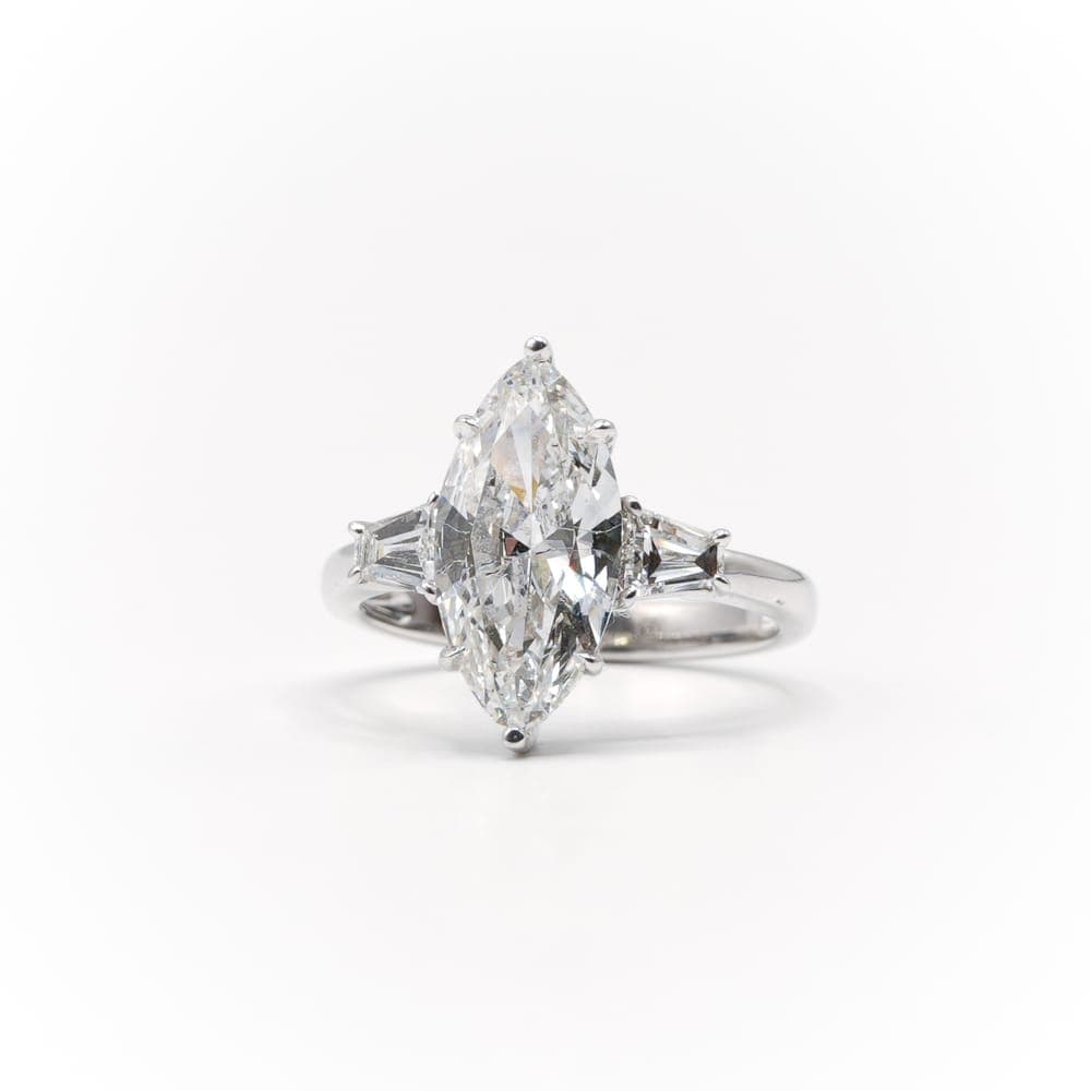 2.87ct Marquise Cut 3-Stone Diamond Ring - thumbnail 2