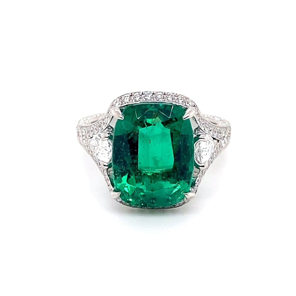 Cushion Cut Emerald and Diamond Ring