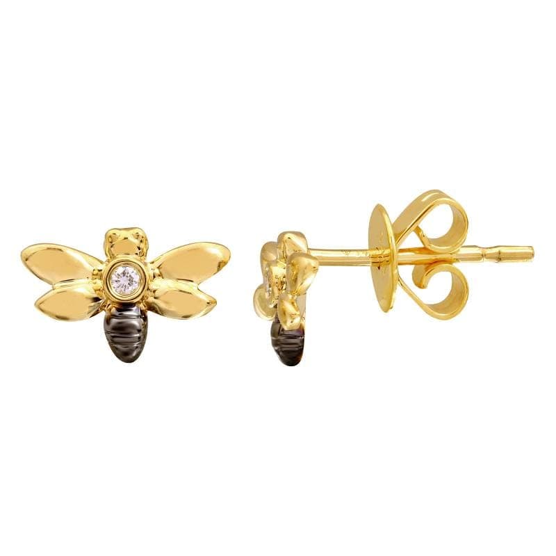 Yellow Gold Diamond Bee Stud Earrings