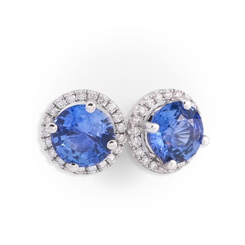 Ceylon Blue Sapphire &amp; Diamond Halo Studs - thumbnail 2