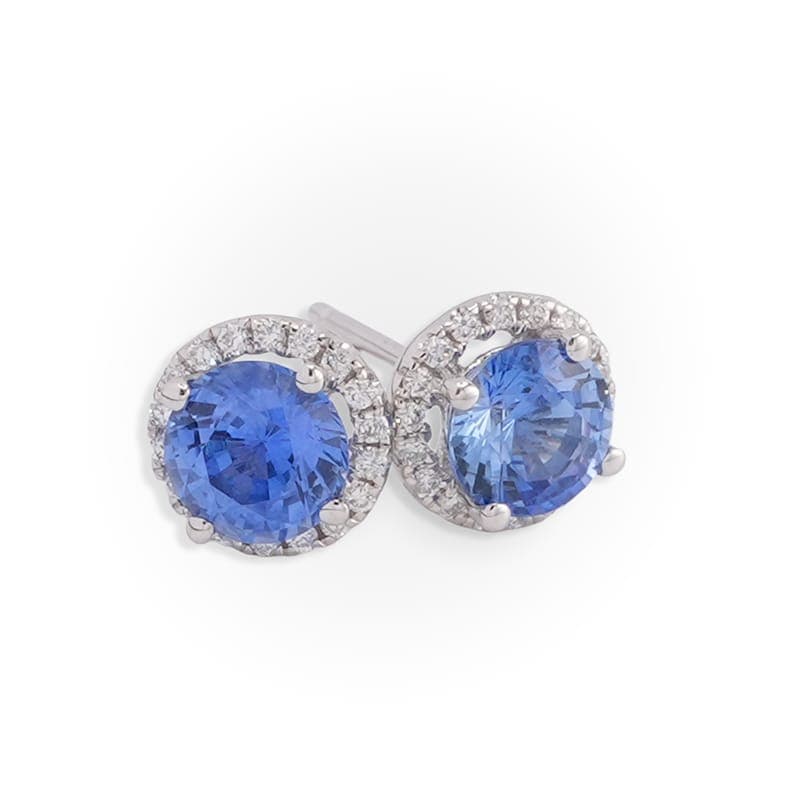 Ceylon Blue Sapphire & Diamond Halo Studs
