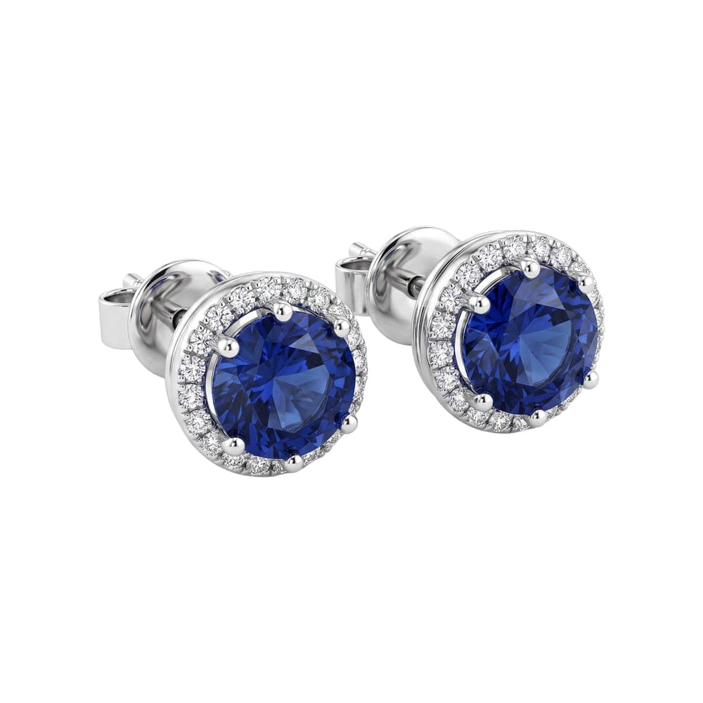 Blue Sapphire & Diamond Halo Studs