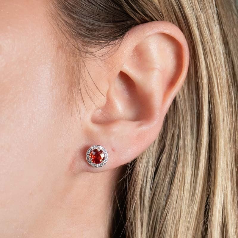 Orange Sapphire Diamond Halo Studs - thumbnail 2