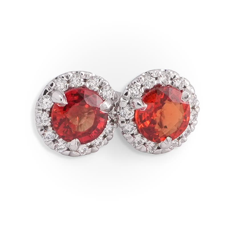 Orange Sapphire & Diamond Halo Studs
