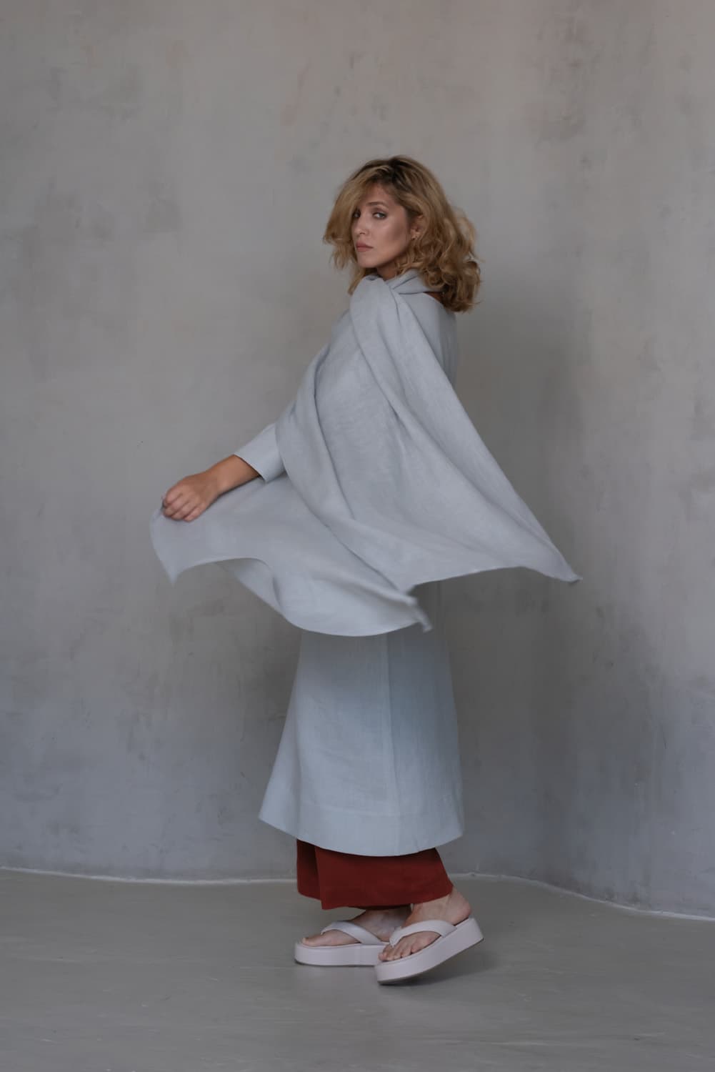 Light Blue Gauze Linen Scarf - thumbnail 10