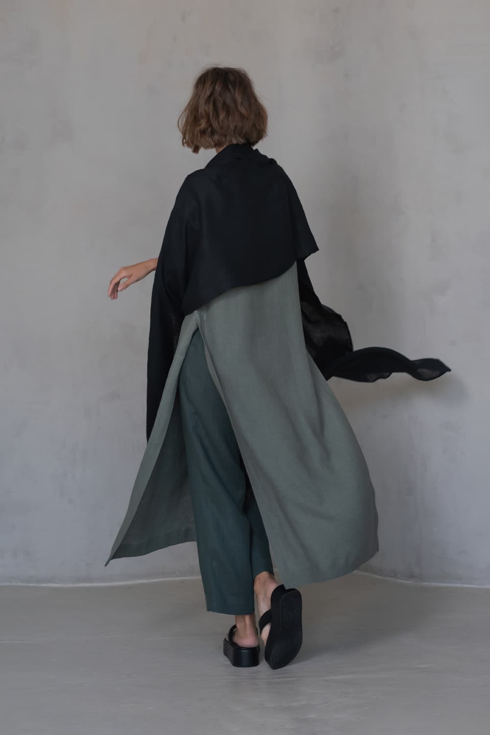 Black Gauze Linen Scarf - thumbnail 10