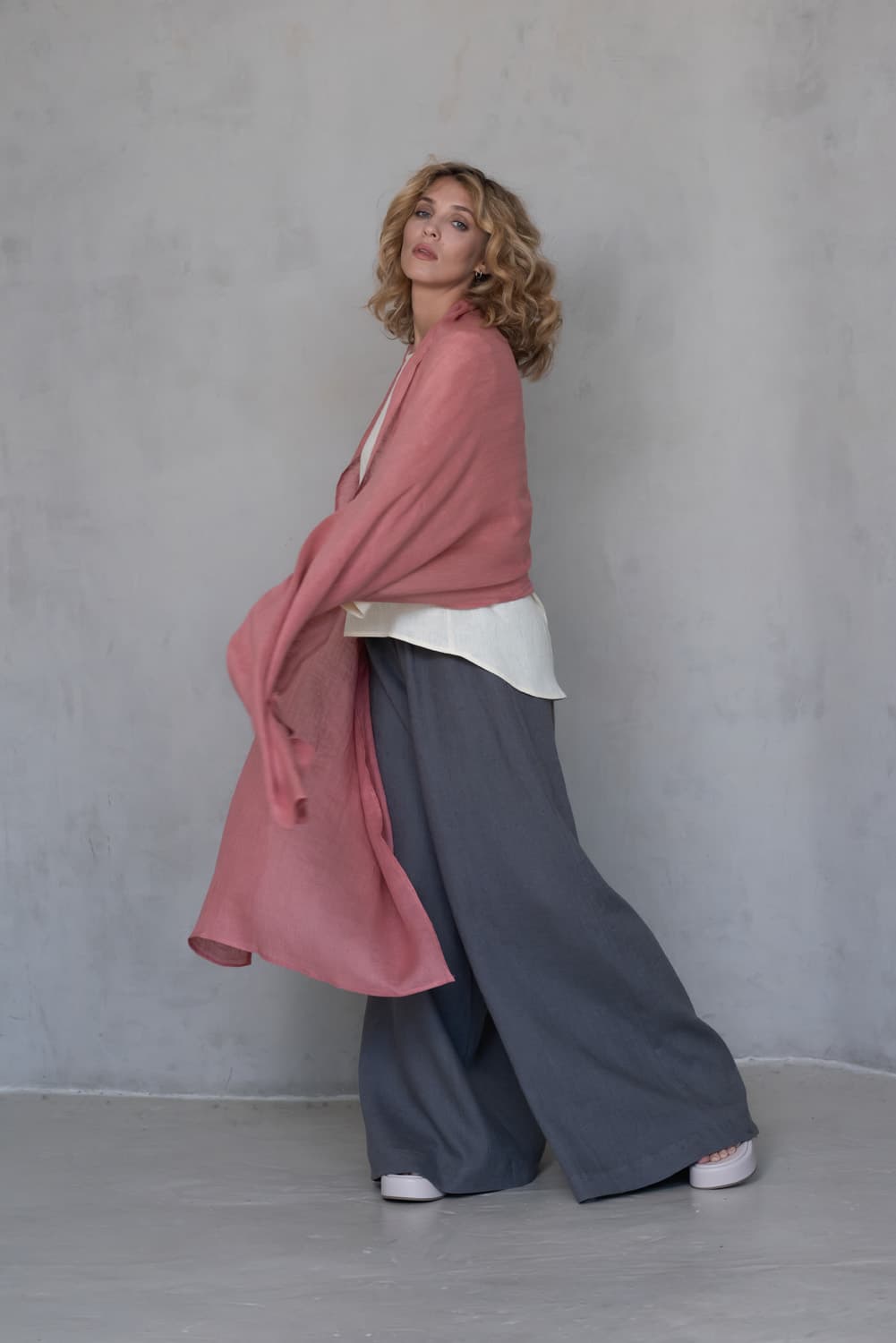 Coral Gauze Linen Scarf - thumbnail 4