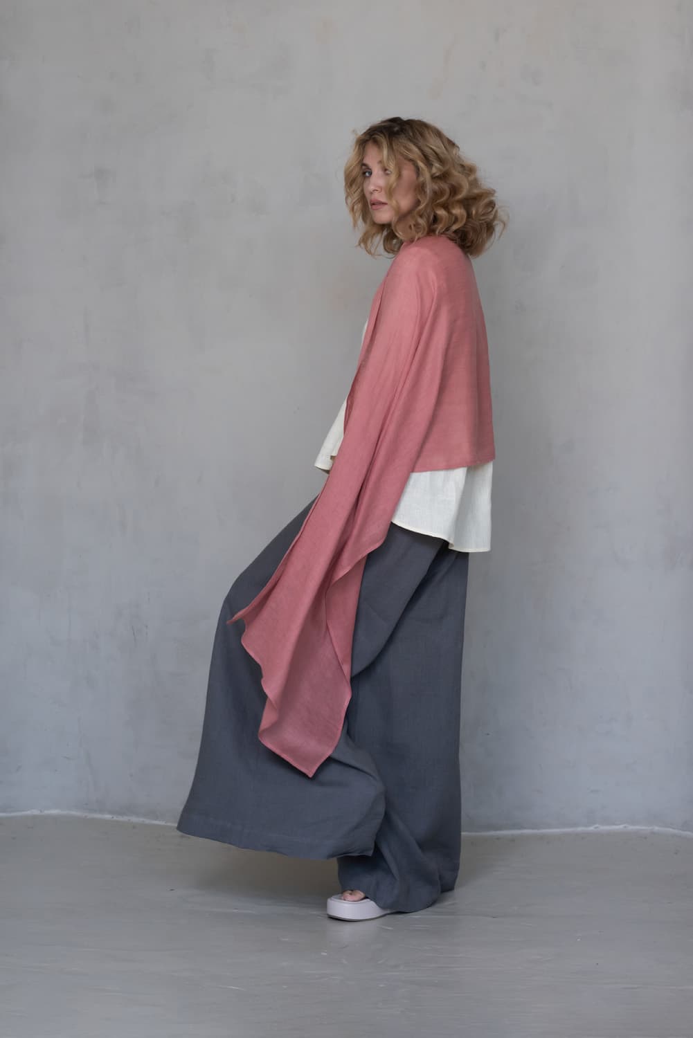 Coral Gauze Linen Scarf - thumbnail 5