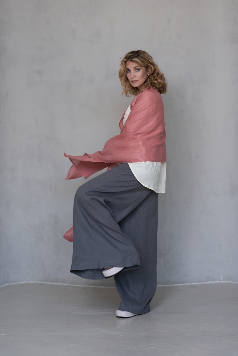 Coral Gauze Linen Scarf - thumbnail 6