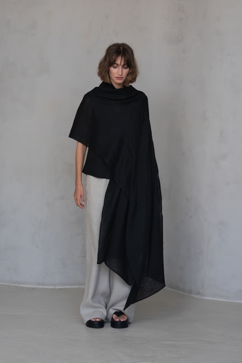 Black Gauze Linen Scarf - thumbnail 7