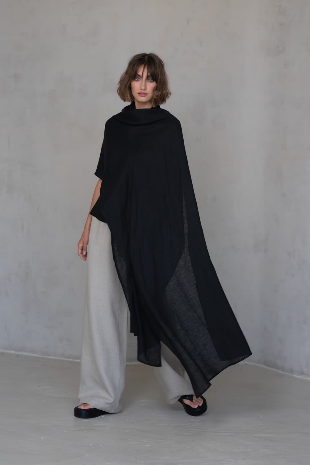 Black Gauze Linen Scarf - thumbnail 6