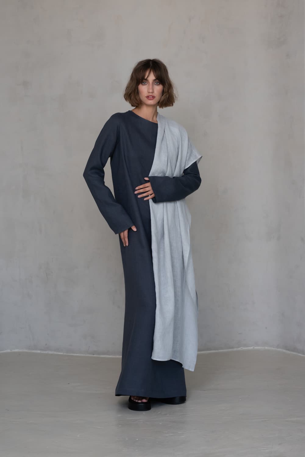 Light Blue Gauze Linen Scarf - thumbnail 8