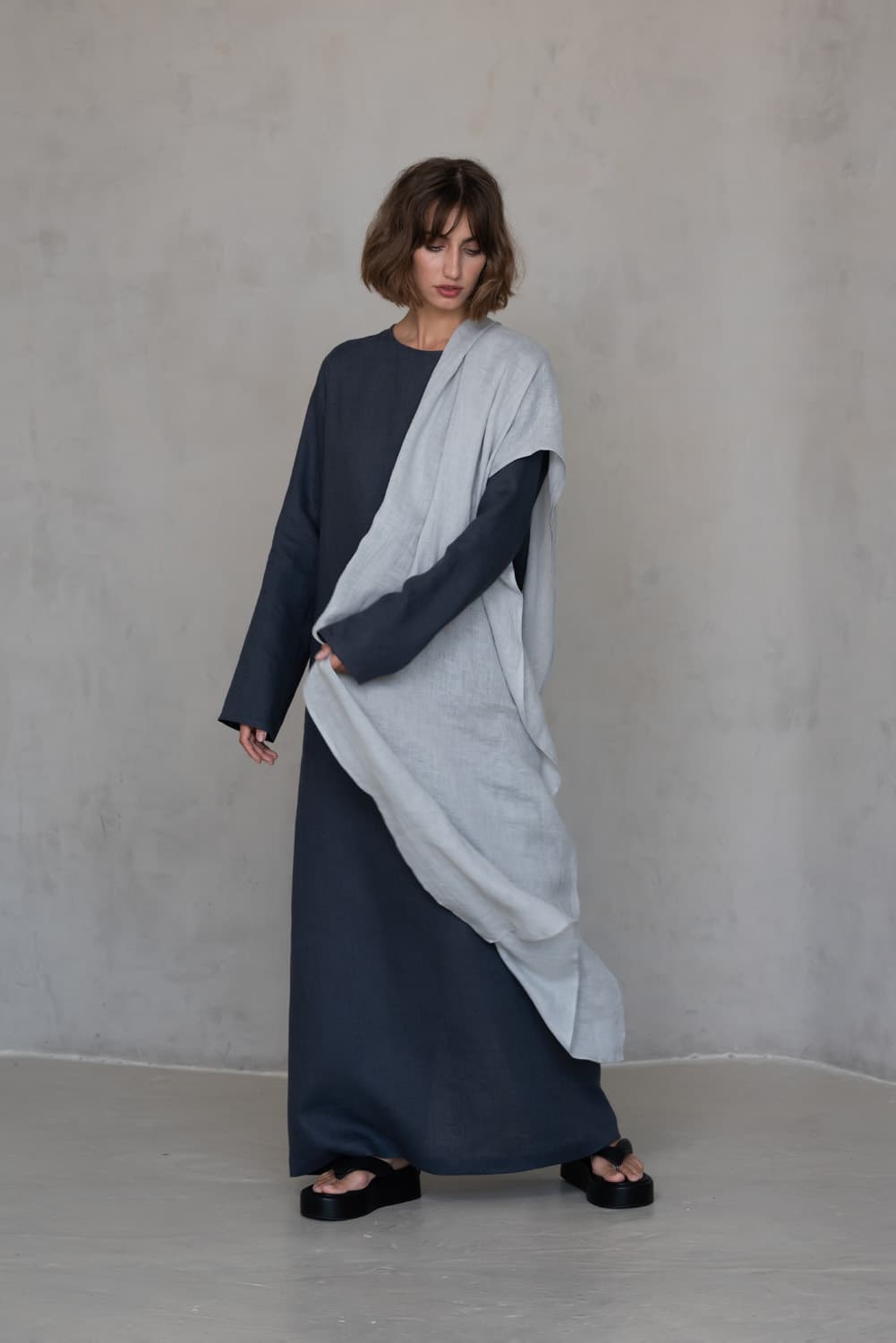 Light Blue Gauze Linen Scarf - thumbnail 7