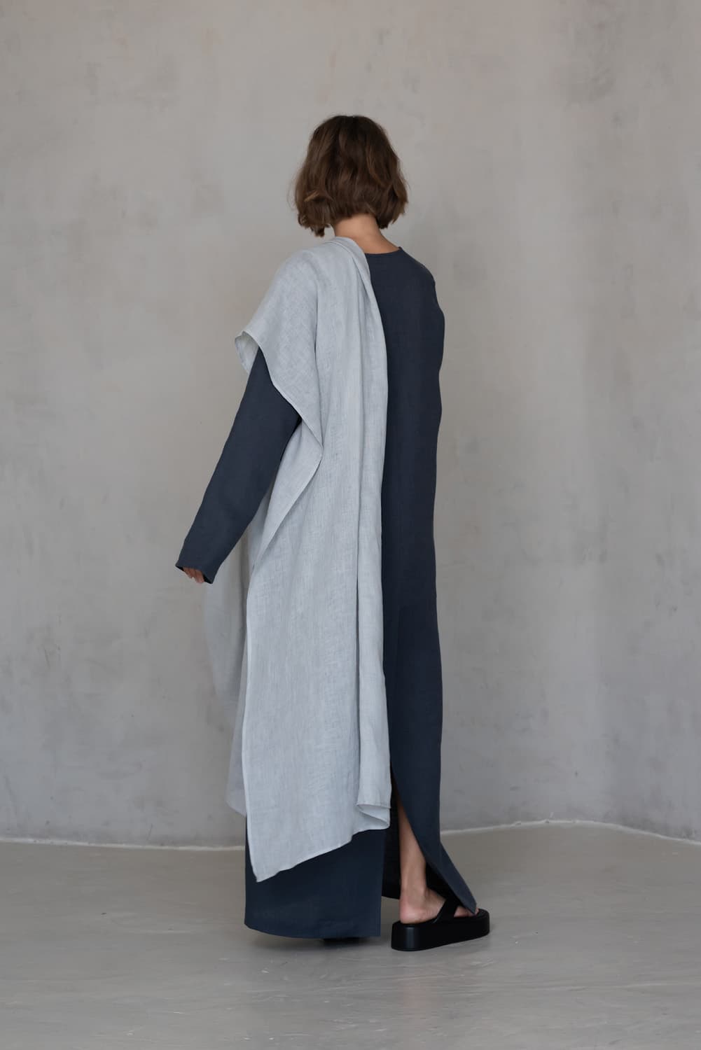 Light Blue Gauze Linen Scarf - thumbnail 2