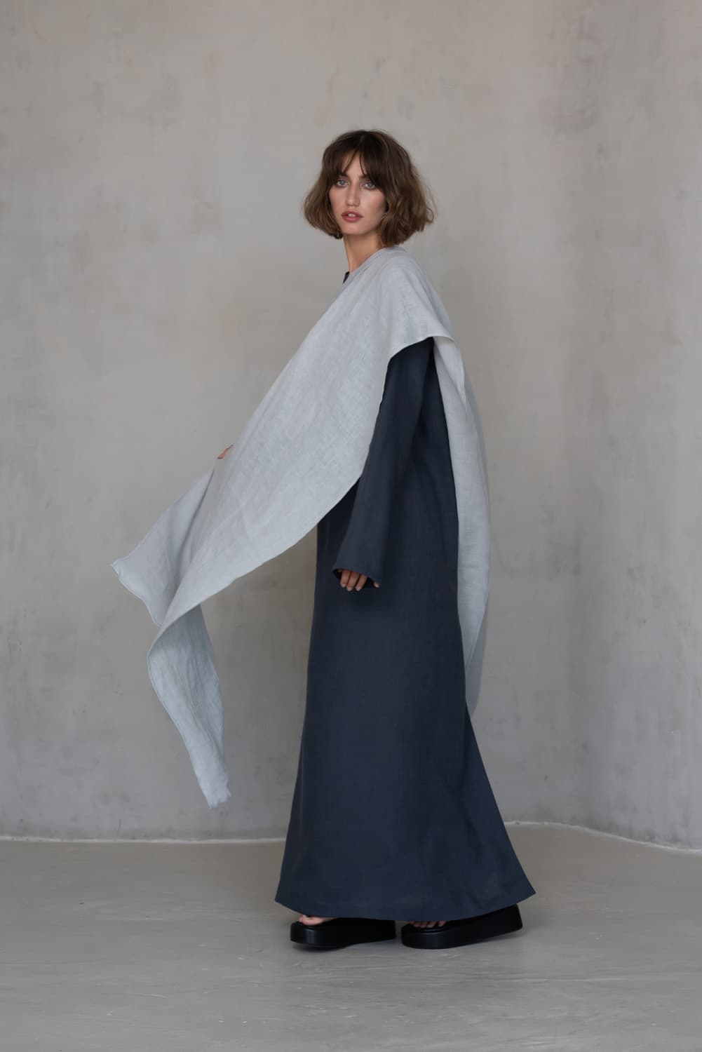 Light Blue Gauze Linen Scarf - thumbnail 6
