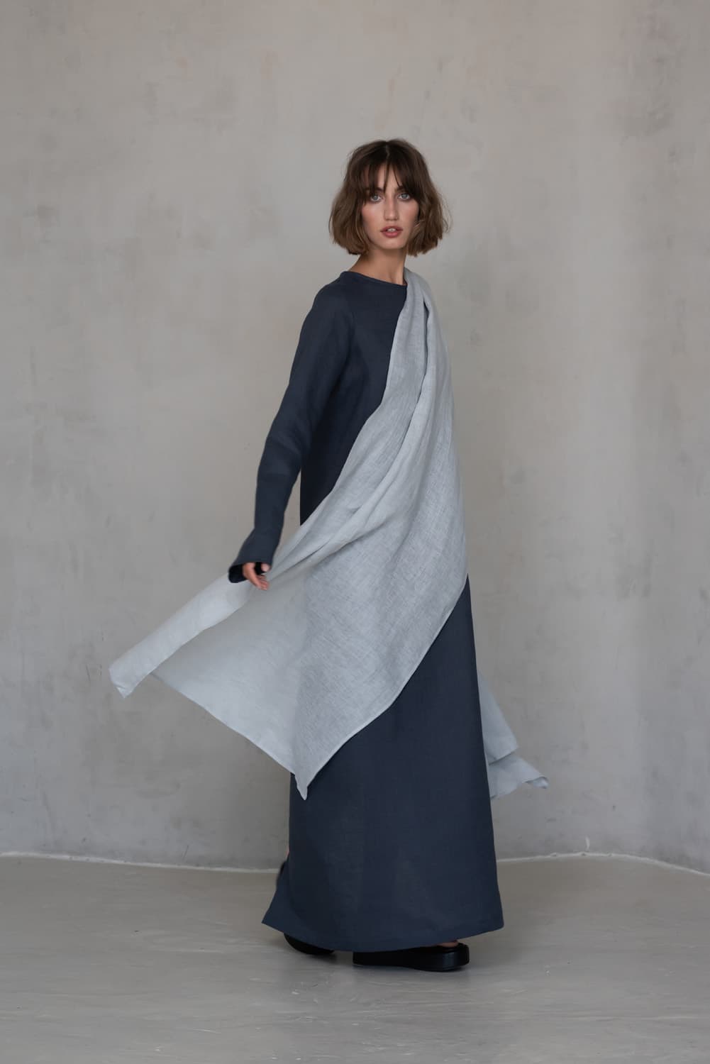 Light Blue Gauze Linen Scarf - thumbnail 5