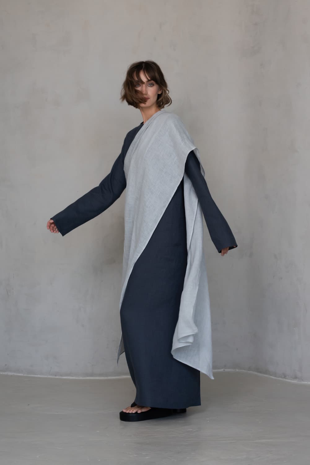 Light Blue Gauze Linen Scarf - thumbnail 4