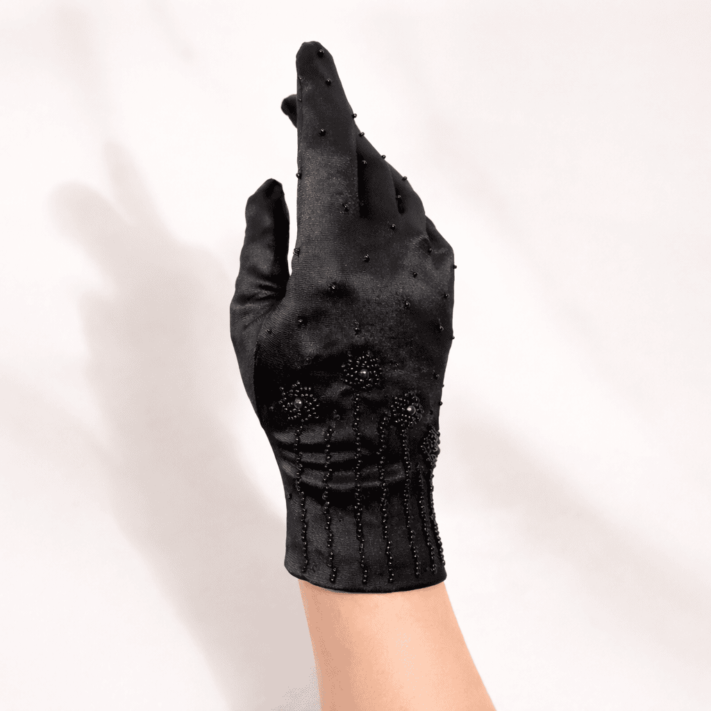 Short Shiny Satin Embellished Gloves - thumbnail 3
