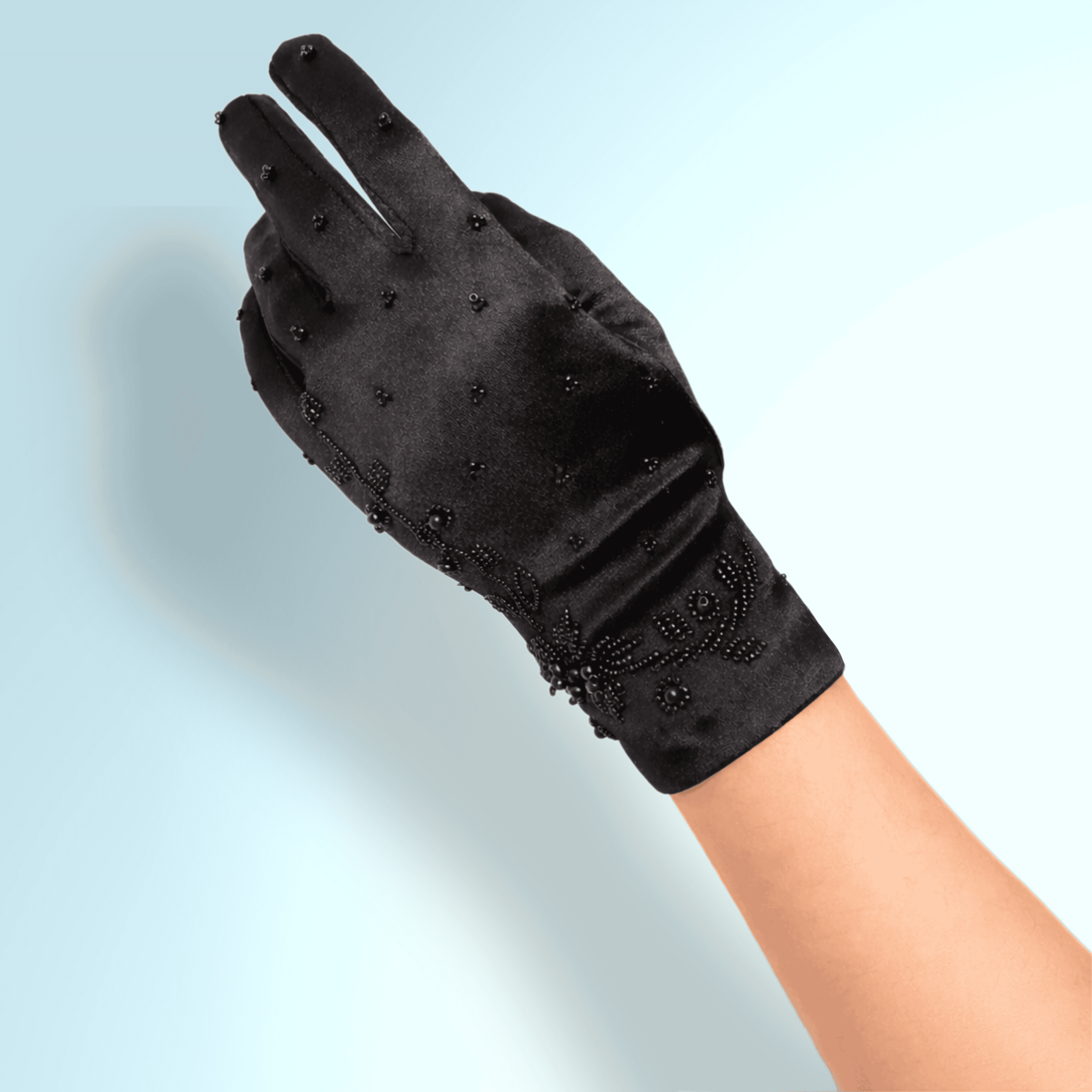 Short Shiny Satin Embellished Gloves - thumbnail 2