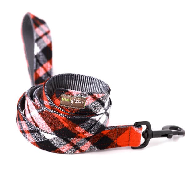 Plaid Dog Leash – Flannel PJs in Red and Blue