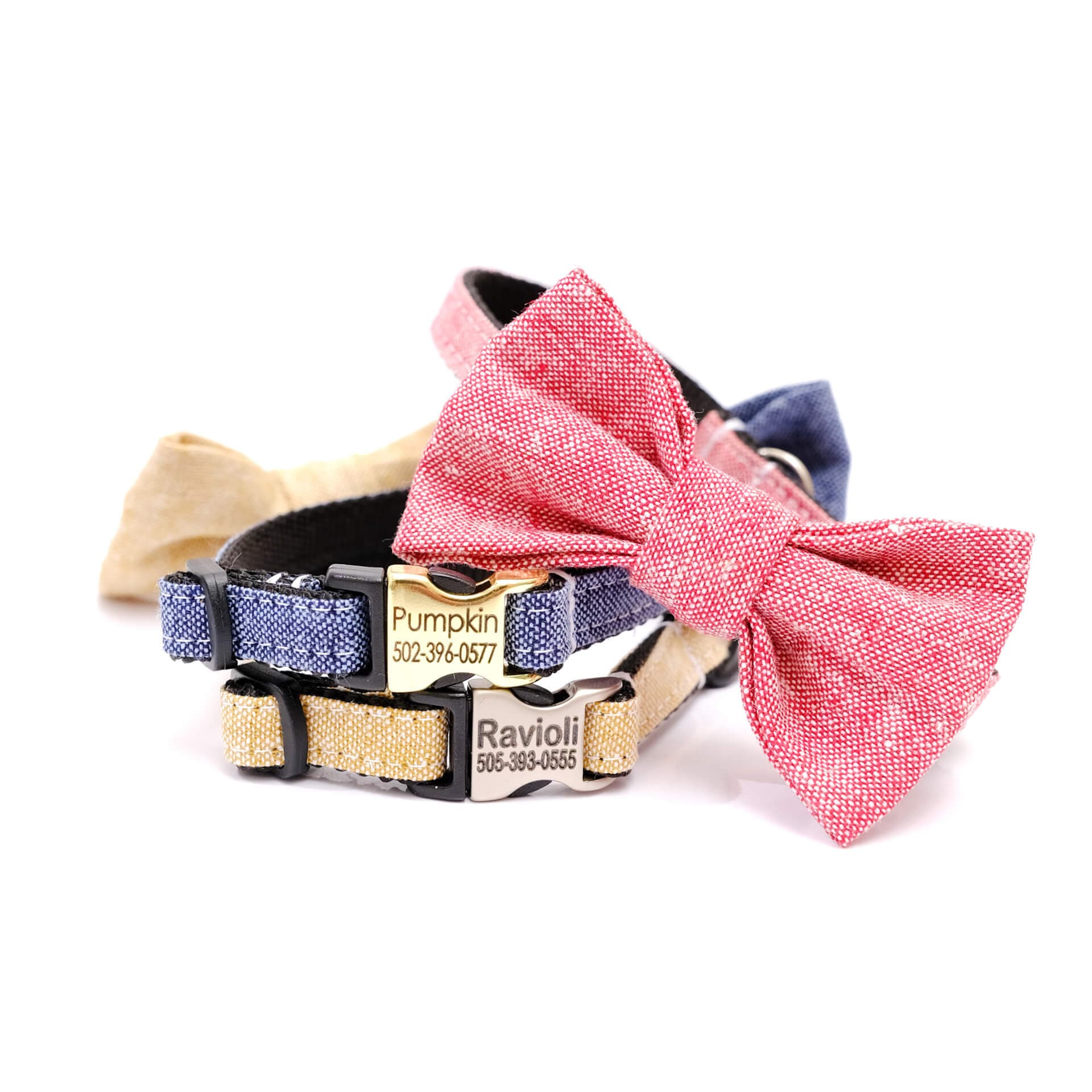 Linen Bow Tie Small Dog or Puppy Collar Set